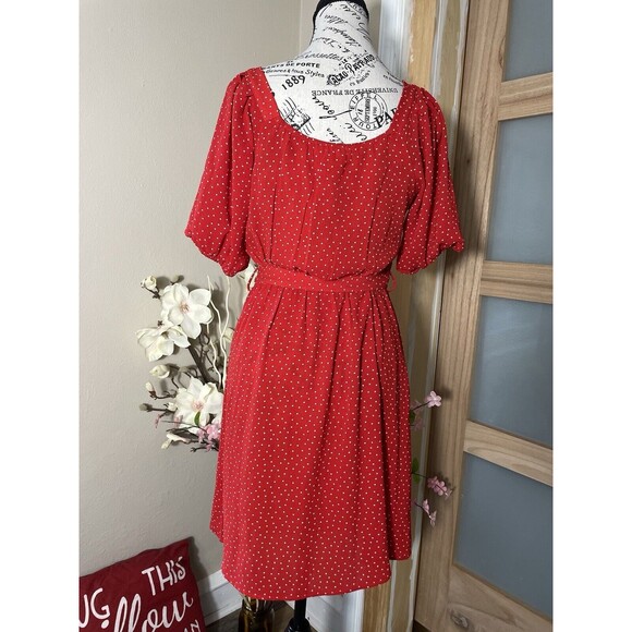 MONTEAU Red Polka Dot Puff Sleeve Mini Dress X-SMALL Swweetheart - Picture 7 of 9